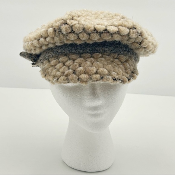 LaFenice Wool Blend Paperboy Cap Hat O/S Brim Slouchy Tan Gray Italy Artsy Boho - Picture 4 of 9